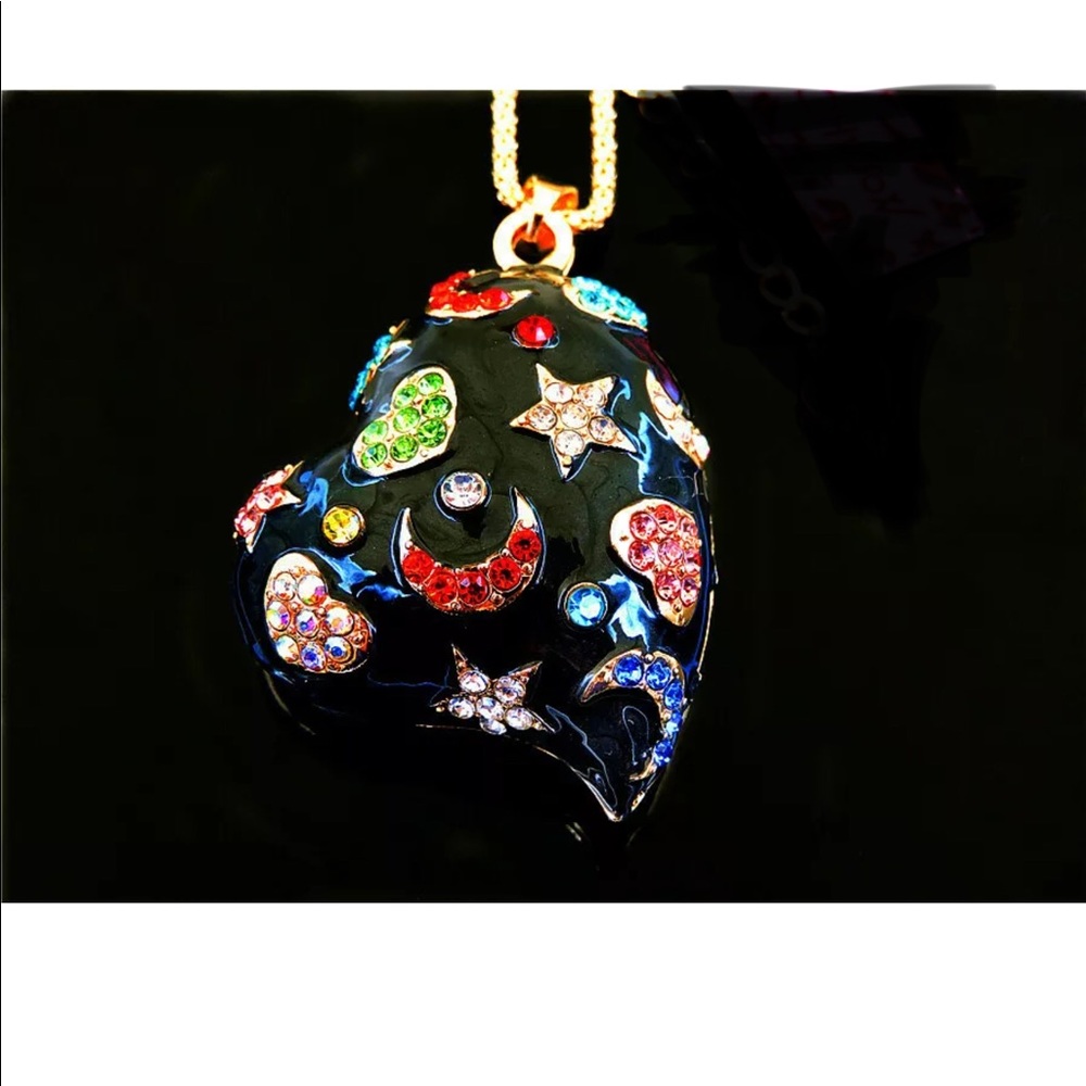 COOL! Pretty Star Moon Black Heart Necklace